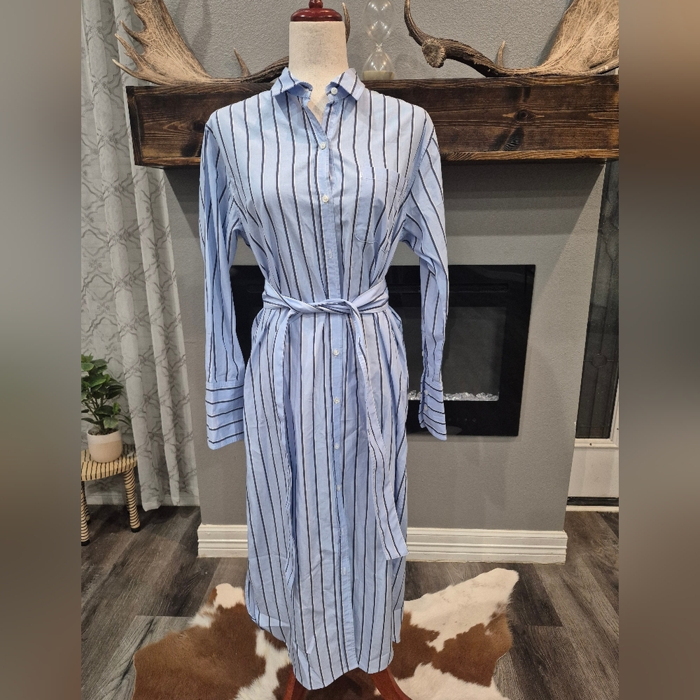 Unsubscribed Dress Shirt Size Small Chic Blue Striped Midi Dress, 100% Cotto - Picture 2 of 6
